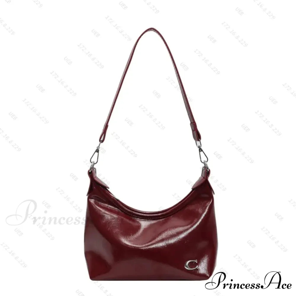 Chic PU Crossbody Bag with Zipper Wine Red shoulder-250126