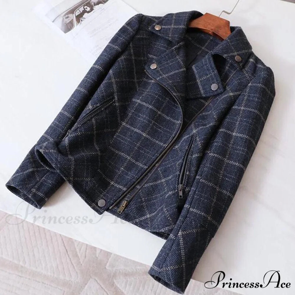Chic Short Plaid Jackets navy / S 40-50kg