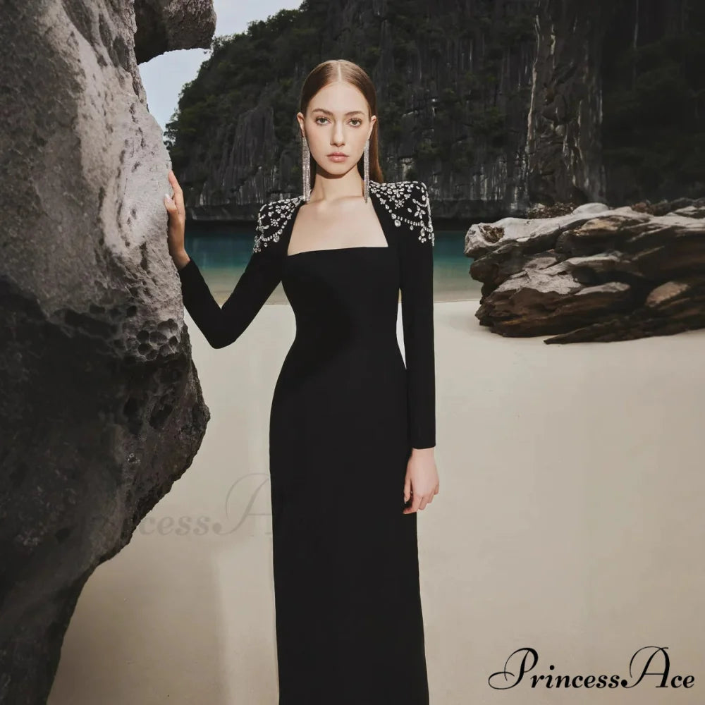 Chic Sophisticated Square Neck Long Sleeve Prom Dress promdress-250223