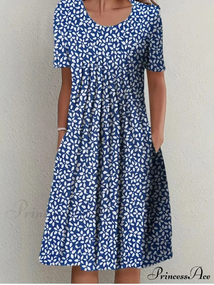 Chic Spring Summer Circular Neck Patterned Flowered Dress cloro6 / S oldfloraldress-250126