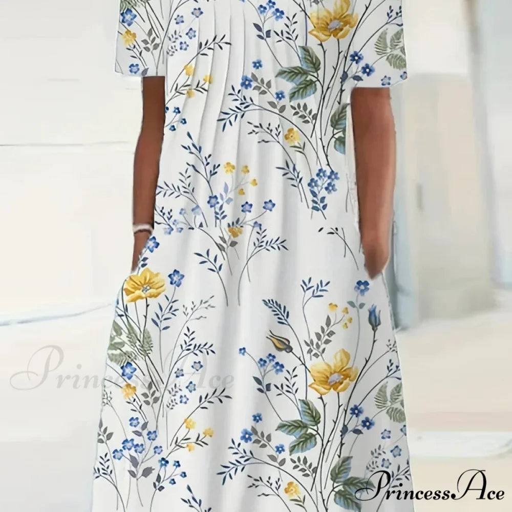 Chic Spring Summer Circular Neck Patterned Flowered Dress oldfloraldress-250126