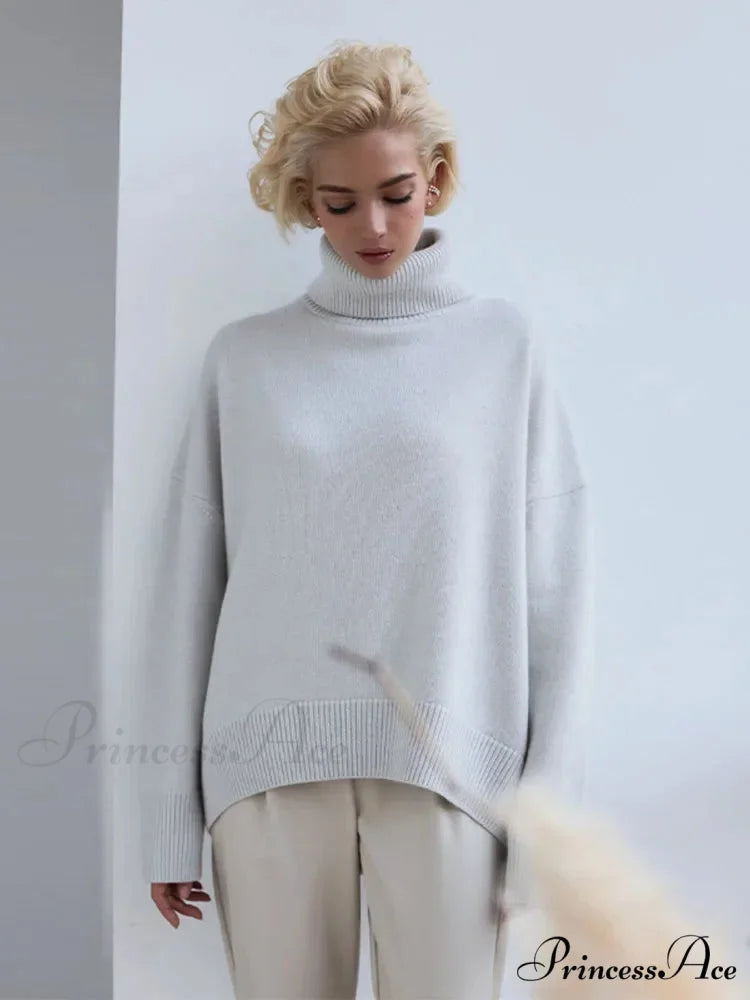 Chic Thickened Inner Wear Solid Fashion Knitted Jumper Christmas Sweater Granny Grey / S