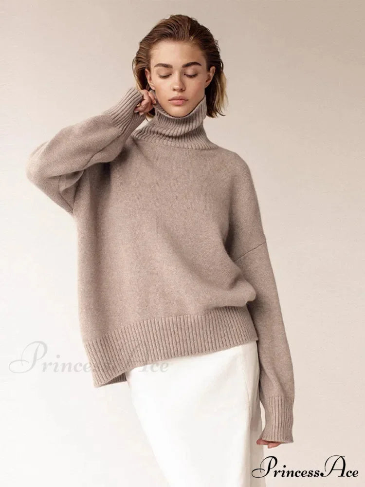 Chic Thickened Inner Wear Solid Fashion Knitted Jumper Christmas Sweater Khakis / S