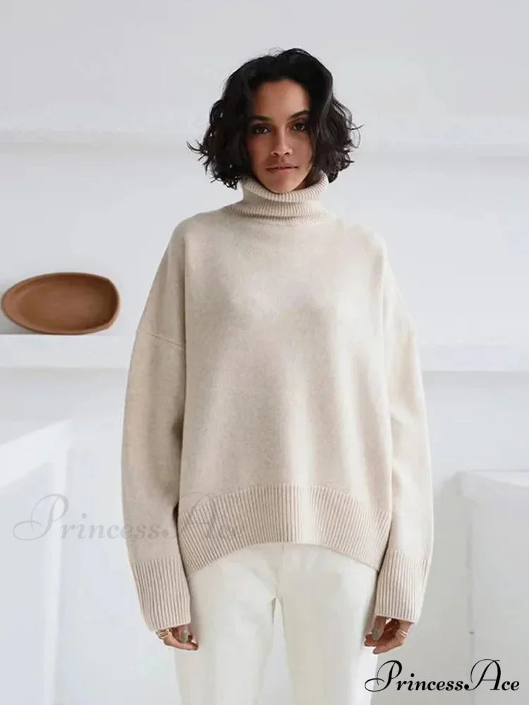 Chic Thickened Inner Wear Solid Fashion Knitted Jumper Christmas Sweater Light apricot / S