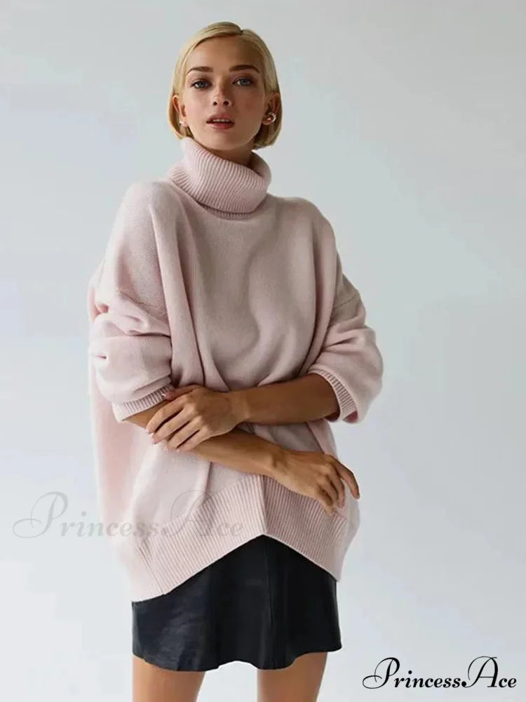 Chic Thickened Inner Wear Solid Fashion Knitted Jumper Christmas Sweater pinkish / S