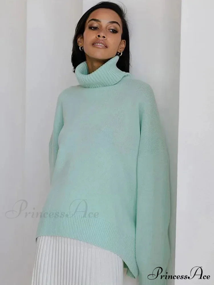 Chic Thickened Inner Wear Solid Fashion Knitted Jumper Christmas Sweater turquoise / S