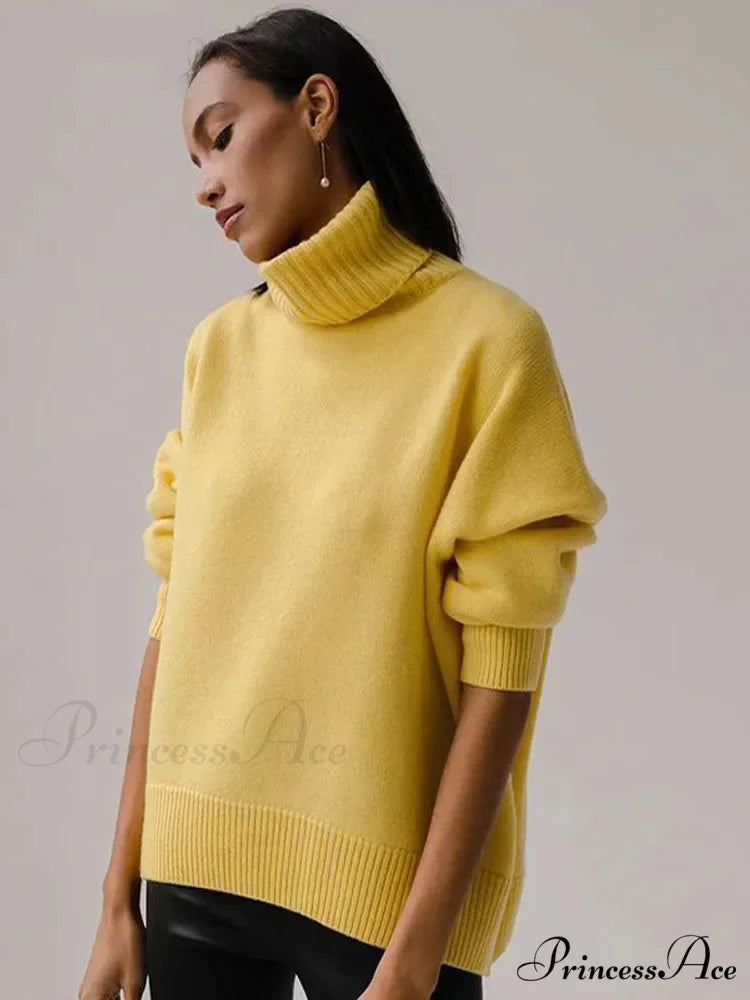 Chic Thickened Inner Wear Solid Fashion Knitted Jumper Christmas Sweater Yellow / S