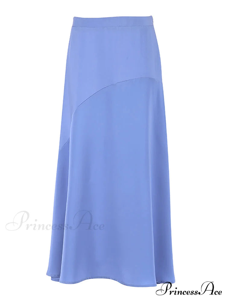 Chic Trumpet Satin Silky Skirt Blue / S