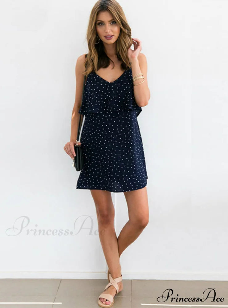 Chiffon Beach Dress - Boho Party Sexy Dress with Straps M / Blue