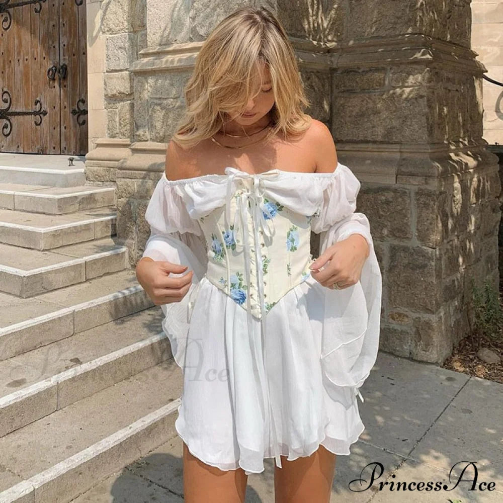 Chiffon Detachable Corset Charming Puff Sleeve Mini Dresses
