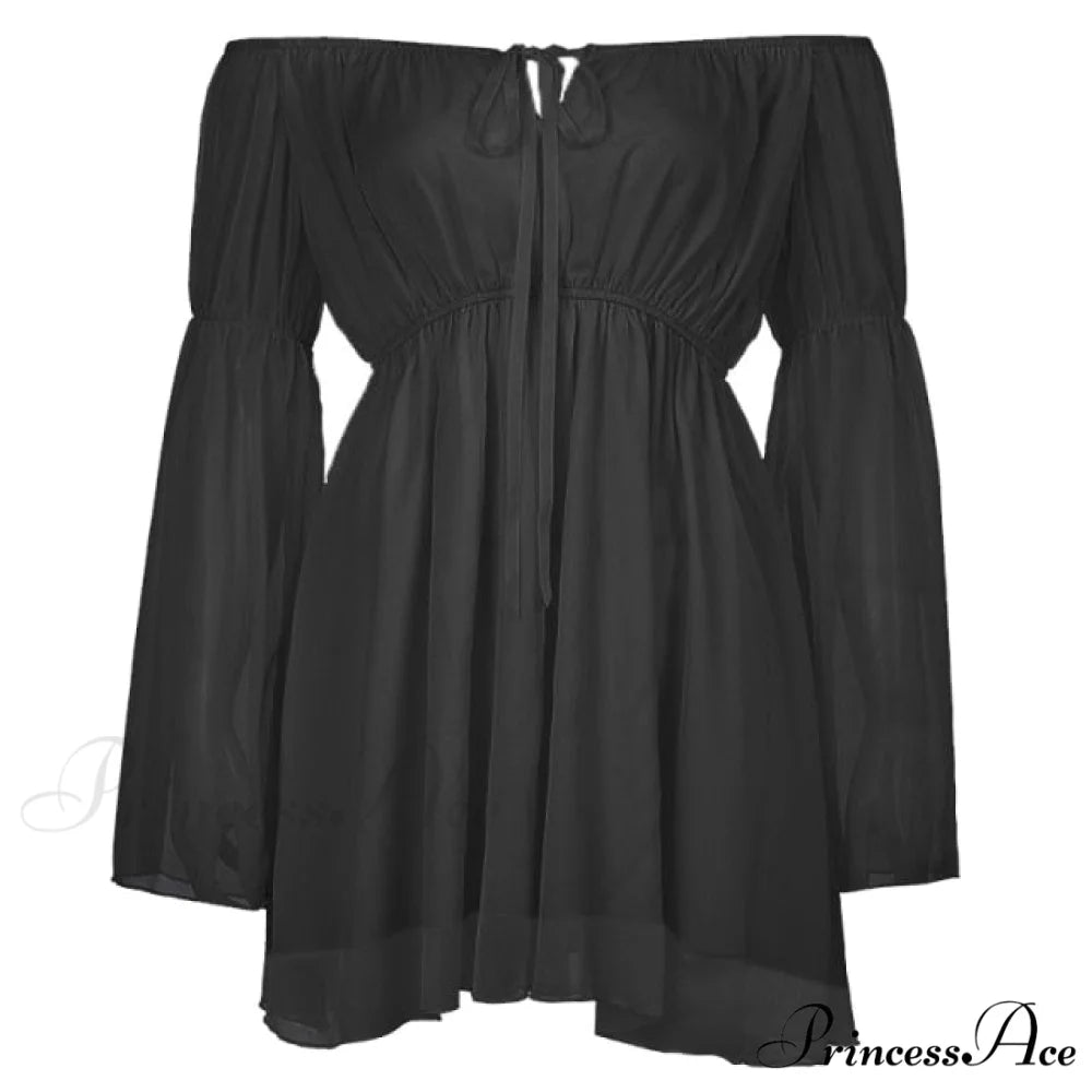 Chiffon Detachable Corset Charming Puff Sleeve Mini Dresses dress-black / L
