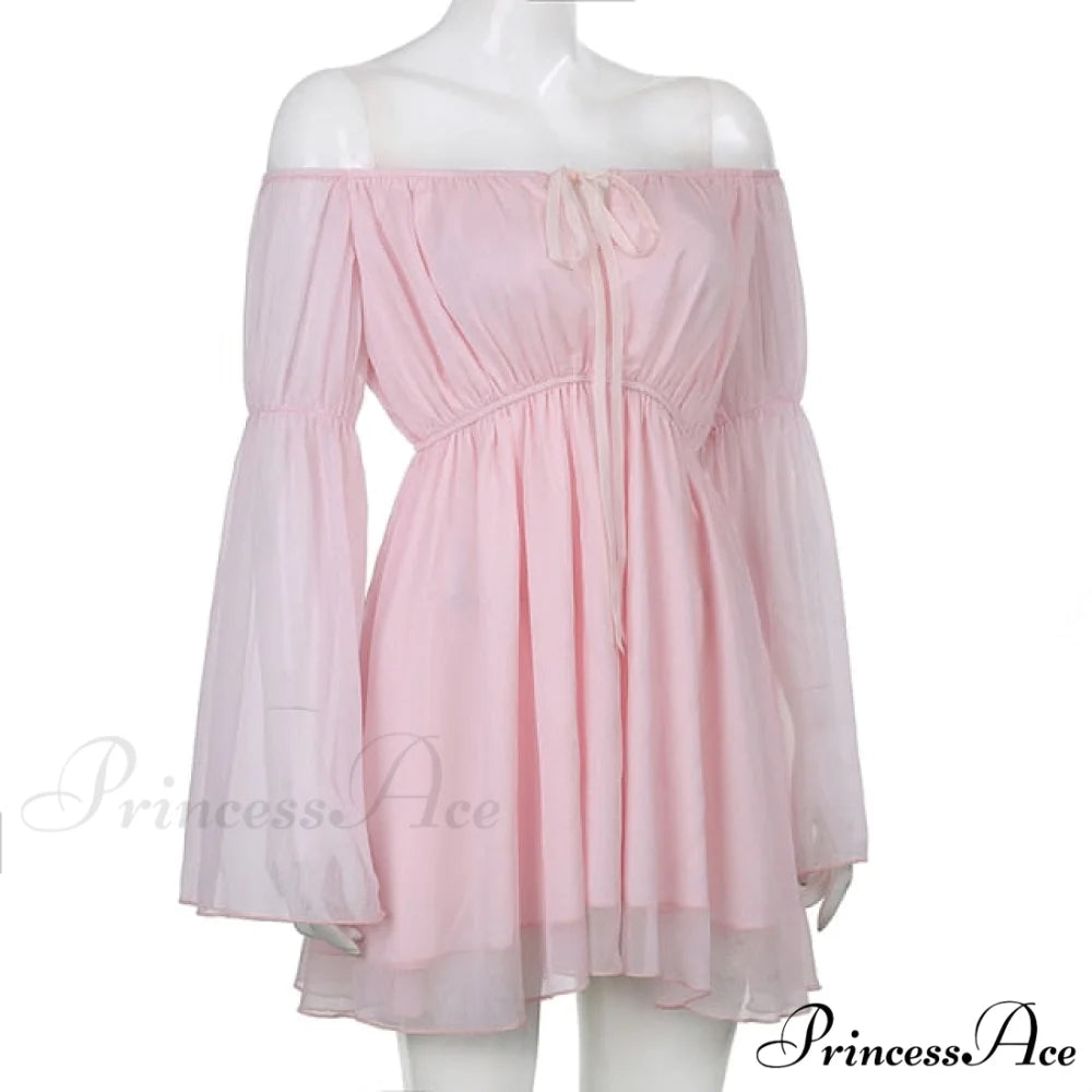 Chiffon Detachable Corset Charming Puff Sleeve Mini Dresses dress-pink / L