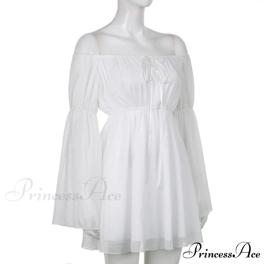 Chiffon Detachable Corset Charming Puff Sleeve Mini Dresses dress-white / L