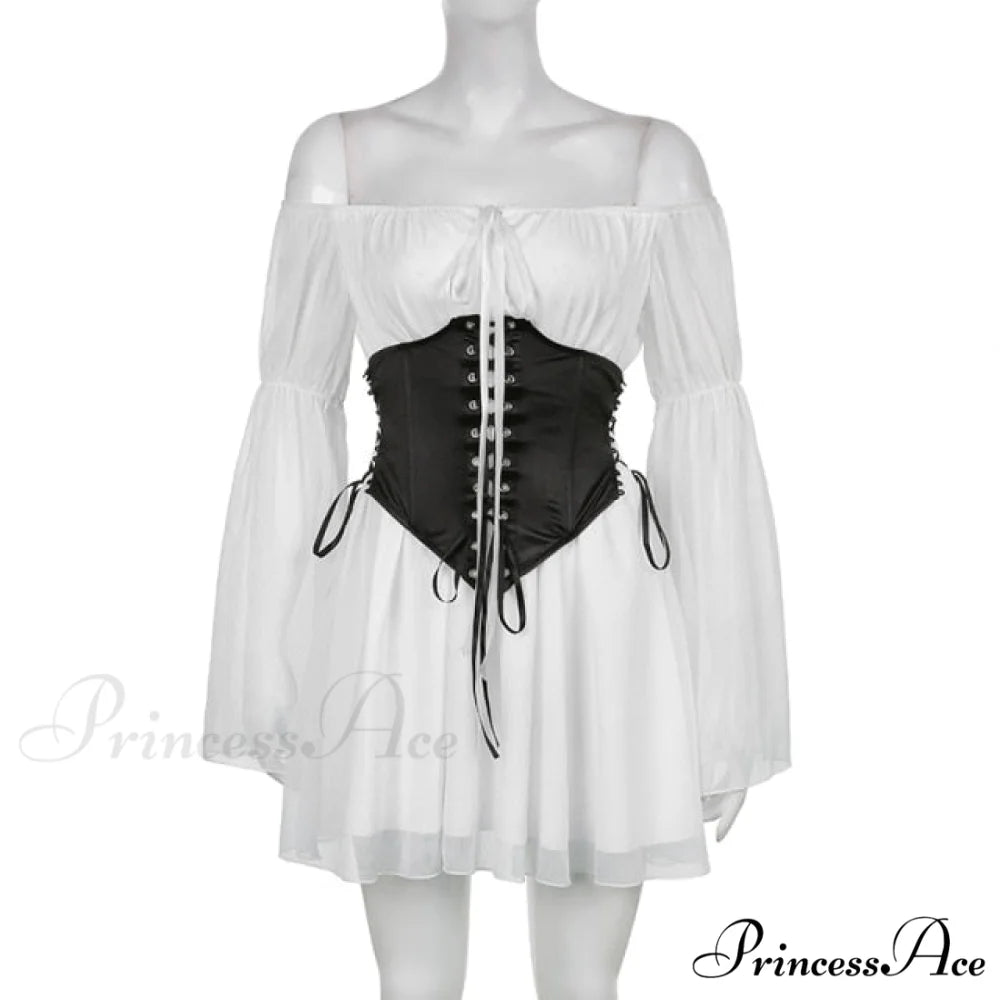 Chiffon Detachable Corset Charming Puff Sleeve Mini Dresses set 2 / L