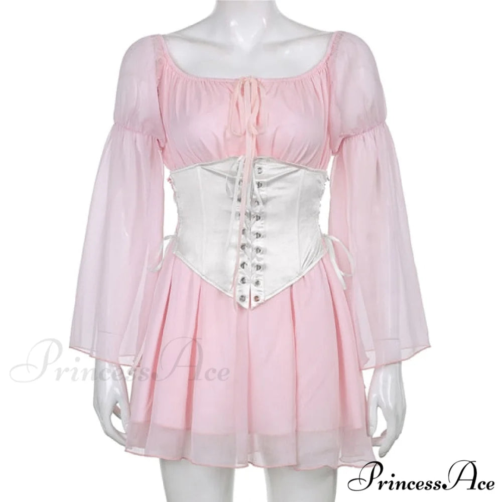 Chiffon Detachable Corset Charming Puff Sleeve Mini Dresses set / L