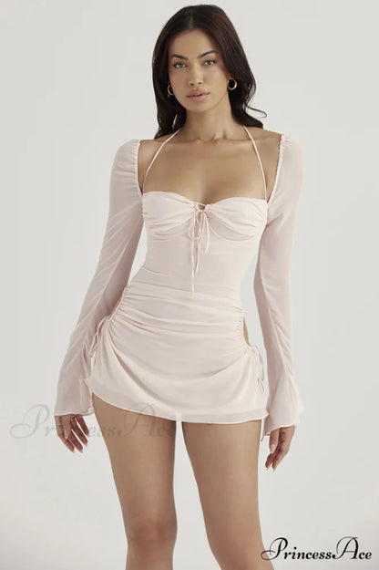 Chiffon Halter Stylish Mini Dress S / Blush