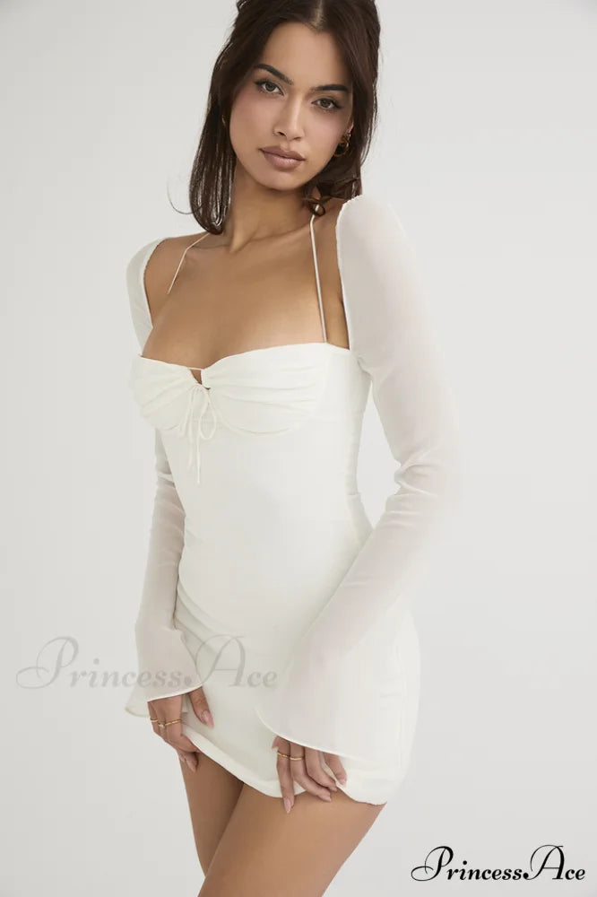 Chiffon Halter Stylish Mini Dress S / Ivory
