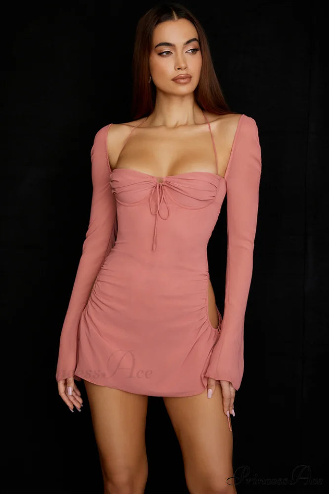 Chiffon Halter Stylish Mini Dress S / Pink