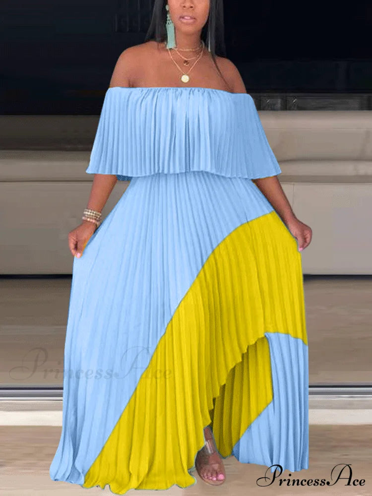 Chiffon High Waist Panel Trim Classic Pleated Midi Skirt - Black Blue / L