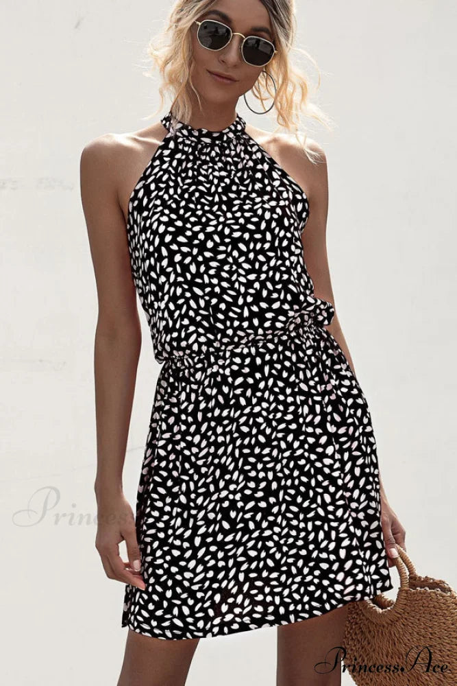Chiffon Lace Solid Trendy Color Mini Dress S / Black