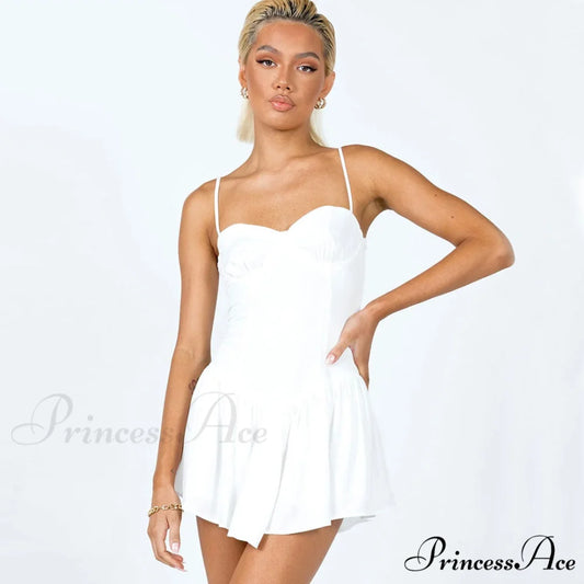 Chiffon Ruffle Hem Bishop Sleeve Classic One Shoulder Mini Dress - Gray S / White