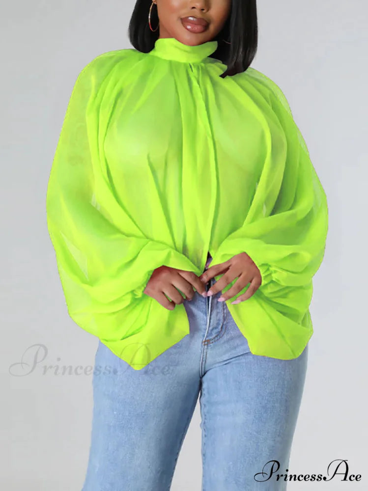 Chiffon Ruffle Trim Halter Cowl Classic Neck Slip Mini Dress - Black Fluorescent Green / S