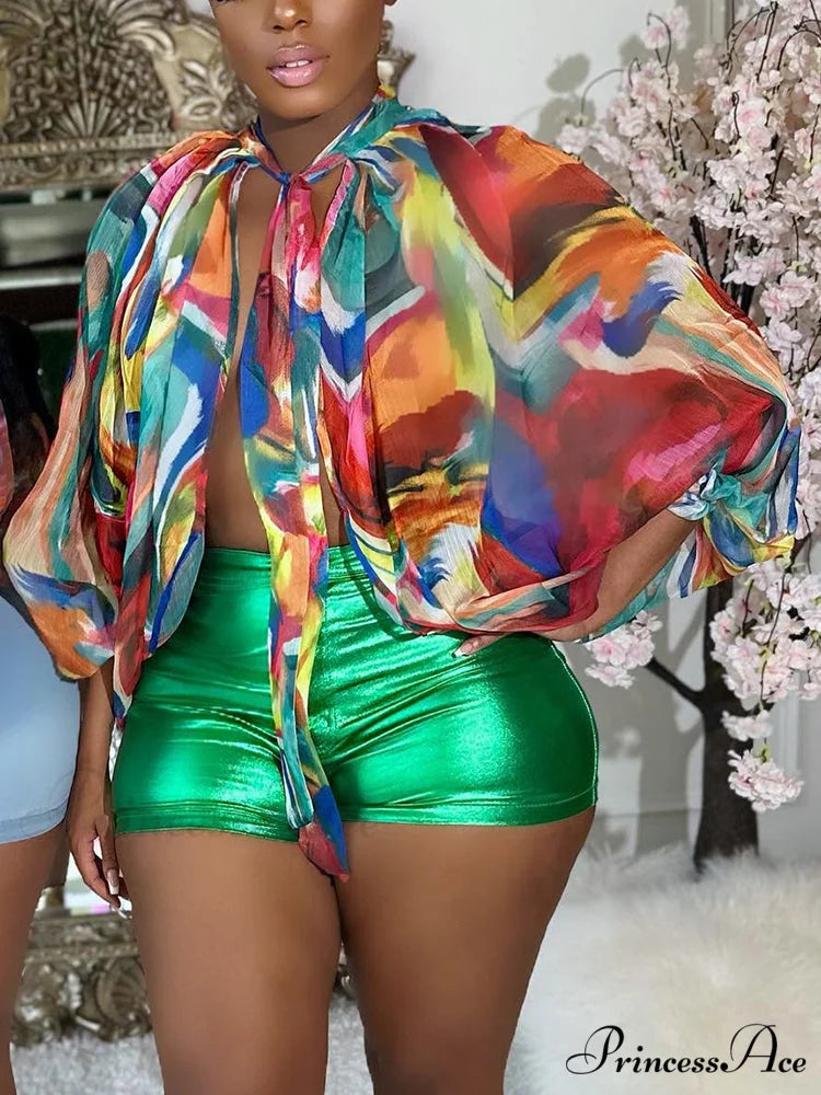 Chiffon Ruffle Trim Halter Cowl Classic Neck Slip Mini Dress - Black Graffiti / S