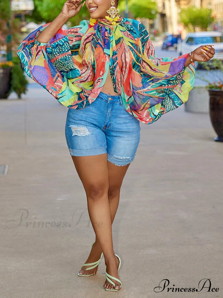 Chiffon Ruffle Trim Halter Cowl Classic Neck Slip Mini Dress - Black Multicolor / S