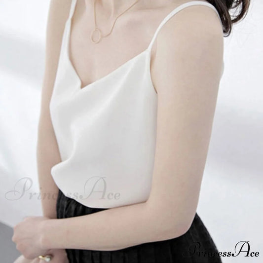 Chiffon Sleeveless Solid Camis Top White / XL