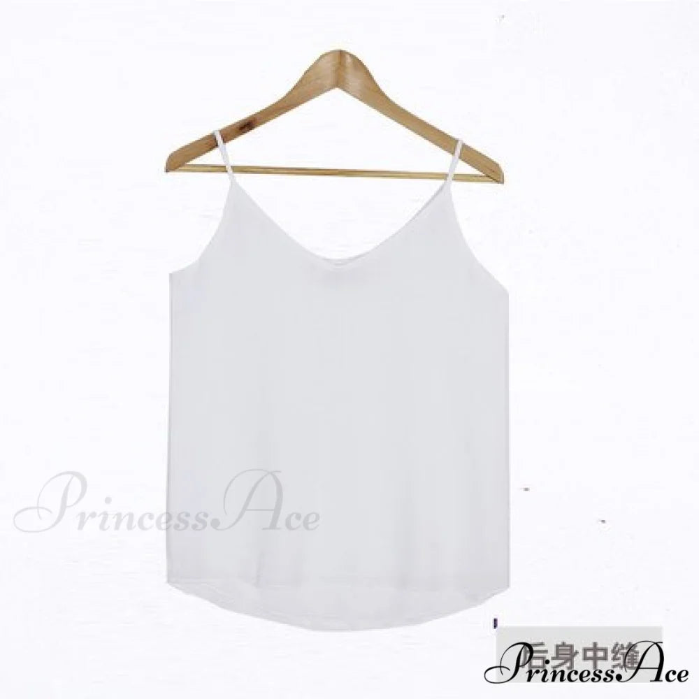 Chiffon Sleeveless Solid Camis Top White / XL