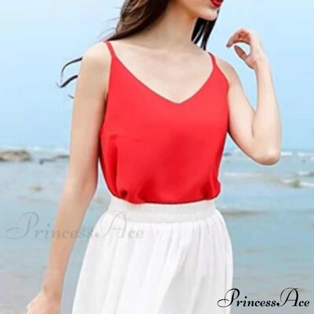 Chiffon Sleeveless Solid Camis Top White / XL