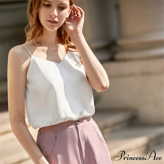 Chiffon Sleeveless Solid Camis Top White / XL