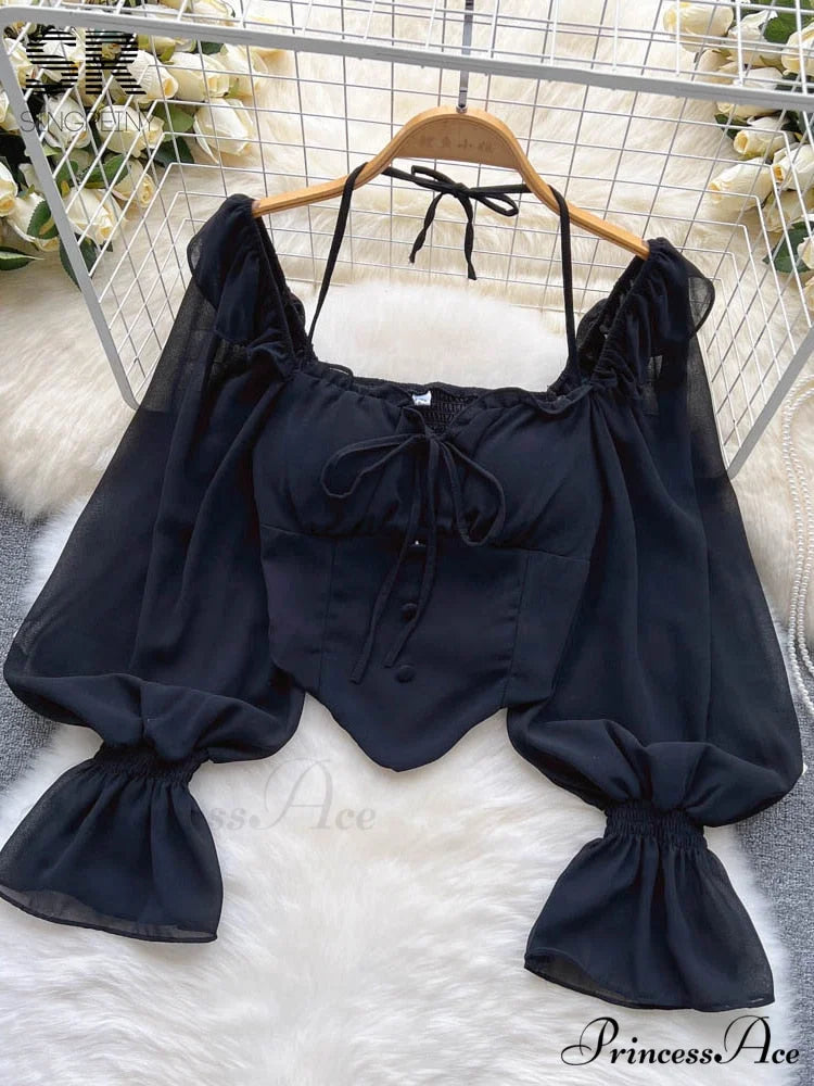 Chiffon Slim Harajuku Sexy Short Blouse
