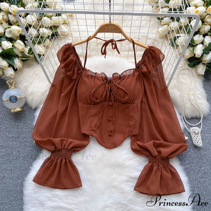 Chiffon Slim Harajuku Sexy Short Blouse light brown / One Size