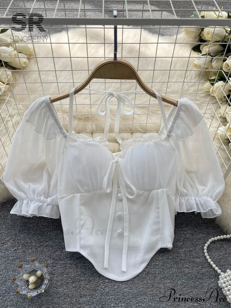 Chiffon Slim Harajuku Sexy Short Blouse short white / One Size