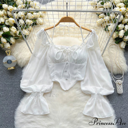 Chiffon Slim Harajuku Sexy Short Blouse White / One Size