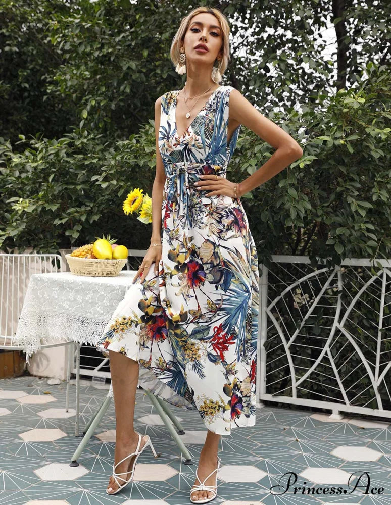 Chiffon Summer Dress with Print - Women’s Boho Beach Midi Style S / PURPLE