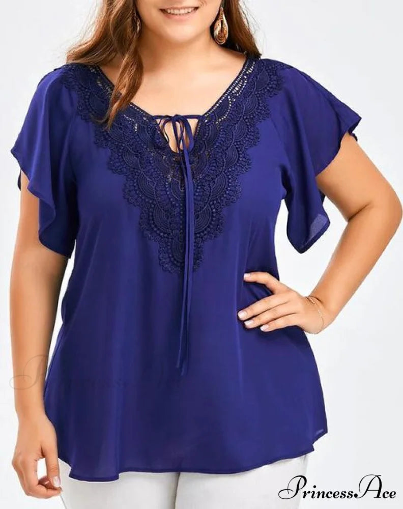 Chiffon Tops Women Blouses Blue / XL