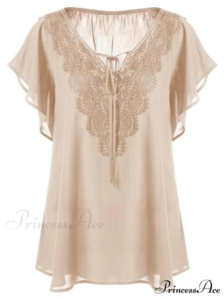 Chiffon Tops Women Blouses Khaki / XL