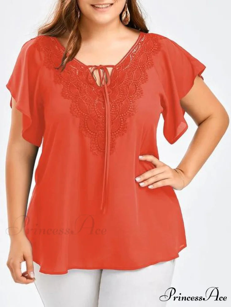 Chiffon Tops Women Blouses Orange / XL