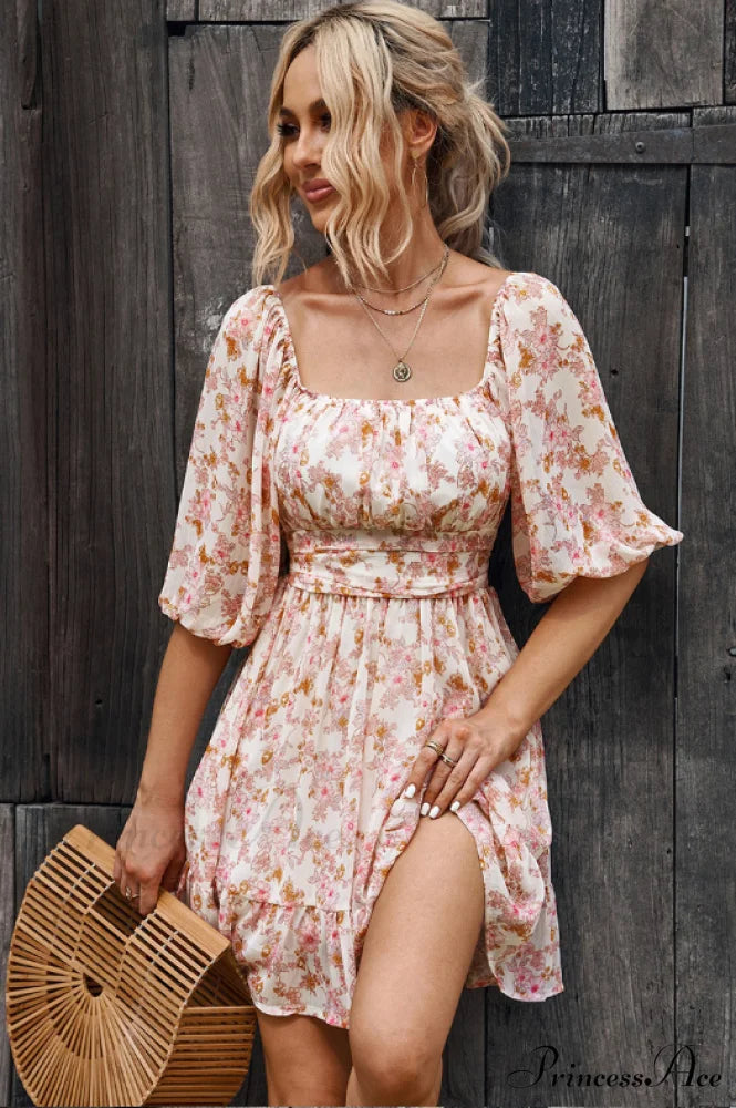 Chiffon with Word Flowered Ruffled Gown Collar M / PINK