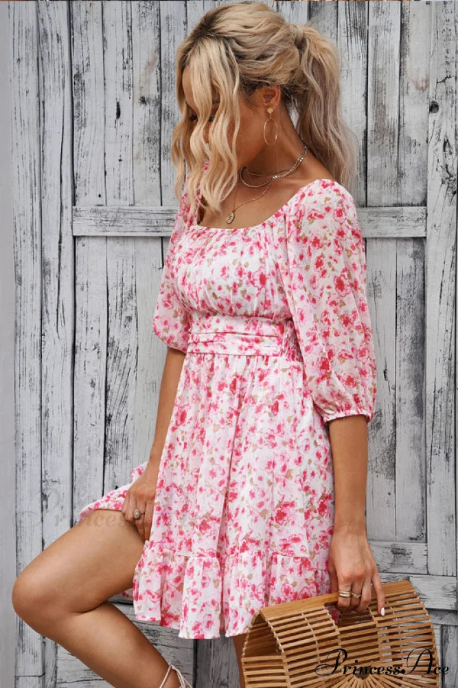 Chiffon with Word Flowered Ruffled Gown Collar S / GRAY