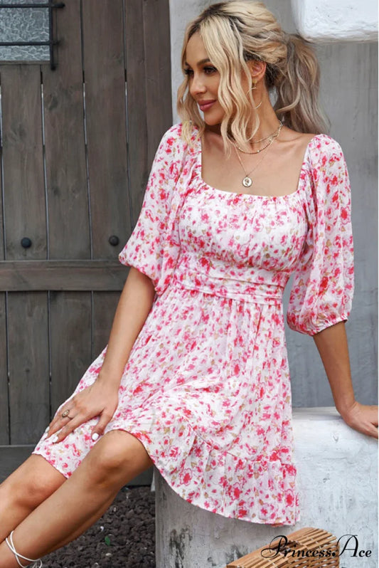 Chiffon with Word Flowered Ruffled Gown Collar S / KHAKI