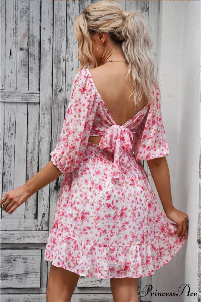 Chiffon with Word Flowered Ruffled Gown Collar S / PINK