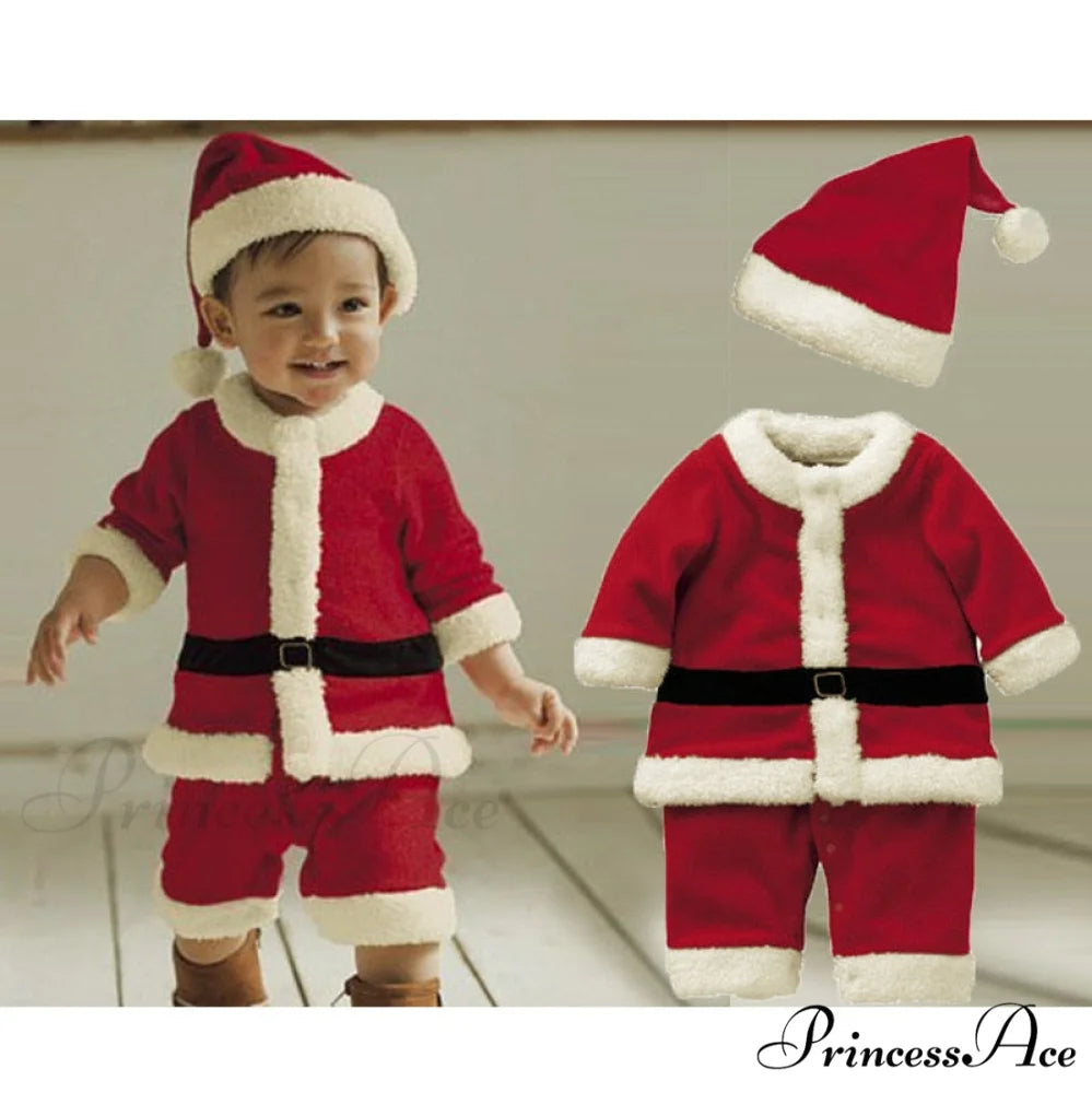 Child Christmas Santa Claus Dress Pants Tops Hat Cloak Belt Sets Boy / 120cm 5t-6t