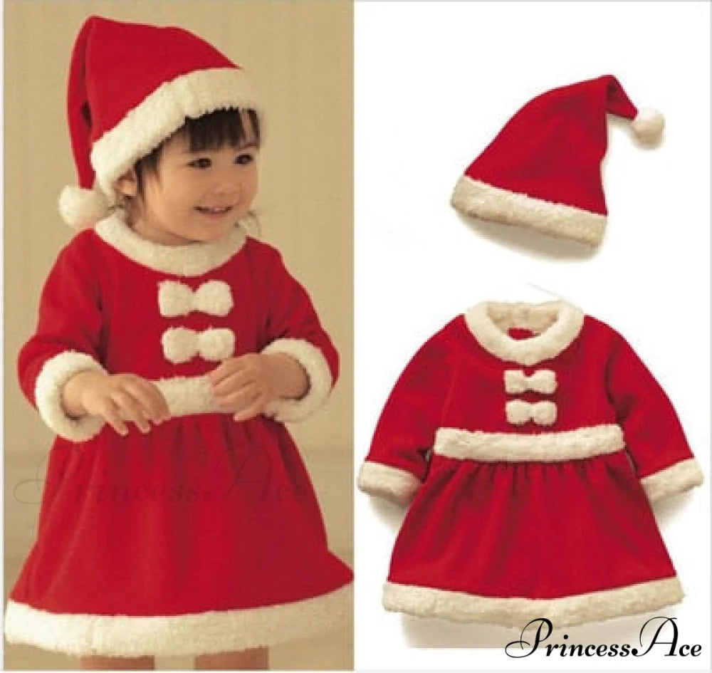 Child Christmas Santa Claus Dress Pants Tops Hat Cloak Belt Sets Girl / 120cm 5t-6t