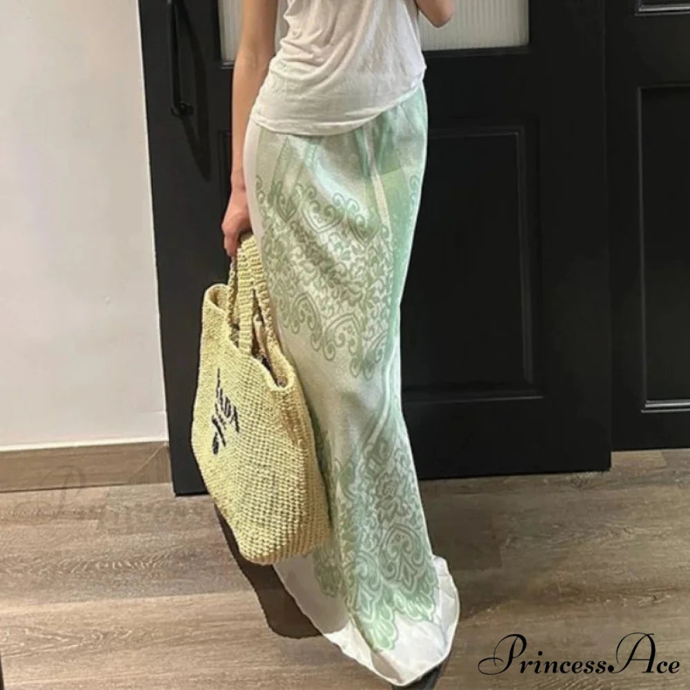 Chinese Style Floral Tall Waist A-Line Skirt photo color / S skirt-250126