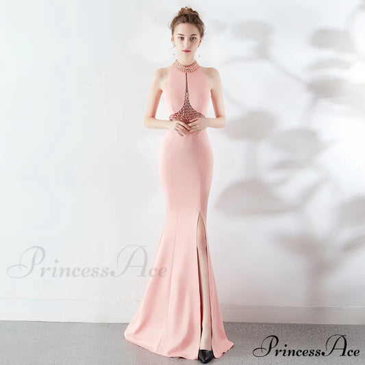 Chloe Formal Hot Charming Stone Collar Stunning Dress PINK / XS