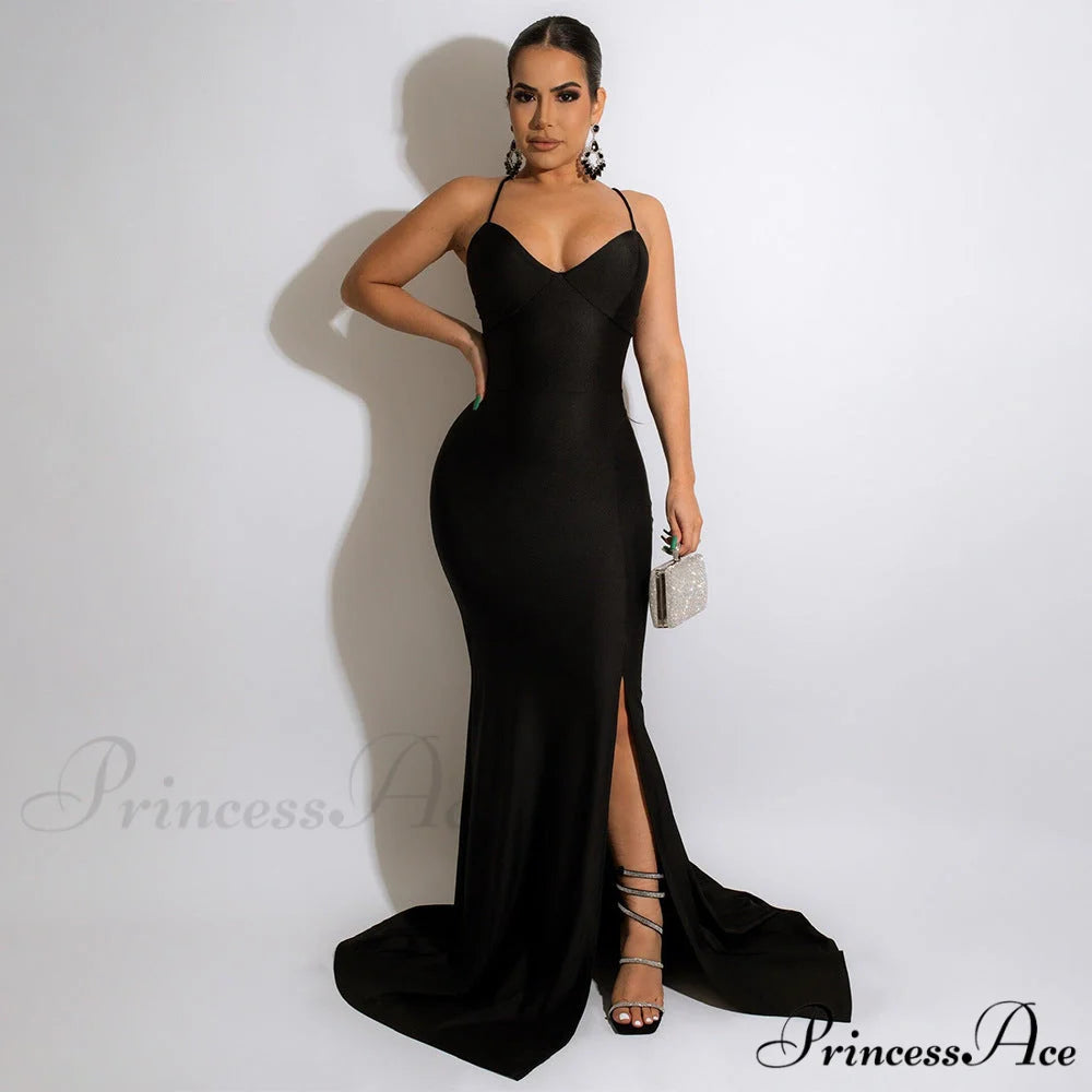 Chloe Lace-Up Stylish Back Formal Dress BLACK / S