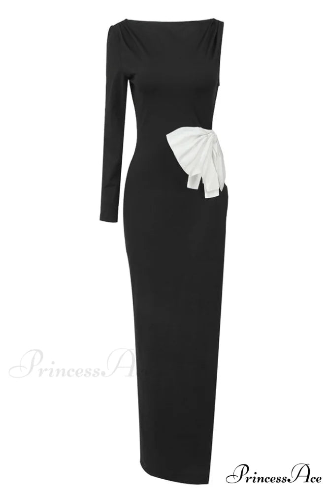 Chloe One Shoulder Charming Bow Detail Dress XS / Black